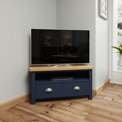 Product photograph of Westbridge Tv Unit Oak Blue 1 Shelf 1 Drawer from QD stores